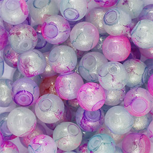 8 mm glaskralen met glitters Multicolour purple-gold