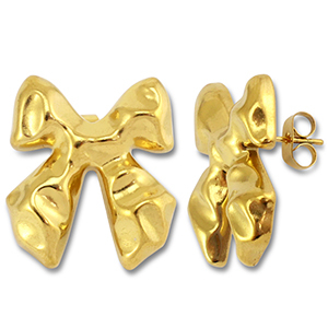 Roestvrij stalen (RVS) Stainless steel oorbellen / oorstekers strik Gold