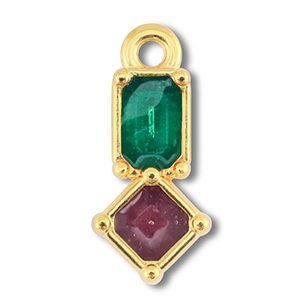 Bedels DQ metaal rechthoek met ruit Goud (nikkelvrij)-purple-green