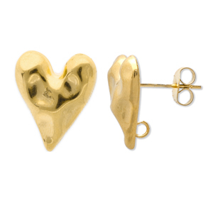 Roestvrij stalen (RVS) Stainless steel onderdelen oorbellen / oorstekers hart met oogje Gold