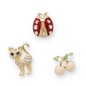 Pins kersen / kat / lieveheersbeestje Gold-green-red-black