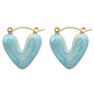 Roestvrij stalen (RVS) Stainless steel oorbellen creolen hart Gold-light blue