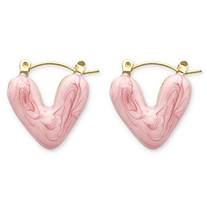 Roestvrij stalen (RVS) Stainless steel oorbellen creolen hart Gold-pink