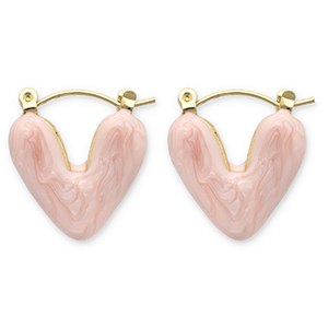 Roestvrij stalen (RVS) Stainless steel oorbellen creolen hart Gold-peach pink