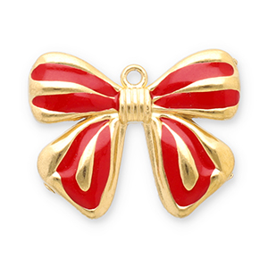 Roestvrij stalen (RVS) Stainless steel bedels strik Gold-red