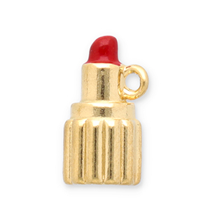 Roestvrij stalen (RVS) Stainless steel bedels lippenstift Gold-red
