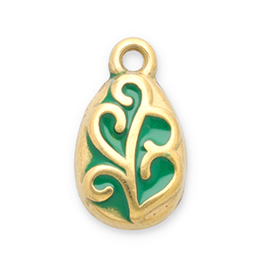 Roestvrij stalen (RVS) Stainless steel bedels blad Gold-green