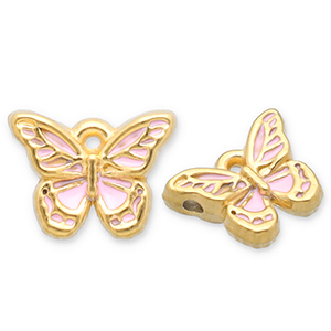 Roestvrij stalen (RVS) Stainless steel bedels vlinder Gold-light pink-white