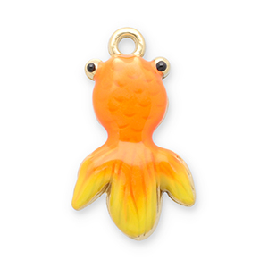 Roestvrij stalen (RVS) Stainless steel bedels vis Gold-orange-yellow
