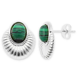 Roestvrij stalen (RVS) Stainless steel oorbellen / oorstekers ovaal Silver-dark green-black