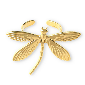 Roestvrij stalen (RVS) Stainless steel ringen libelle Gold