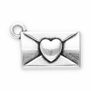 Bedels DQ metaal envelop met hart Antiek zilver (nikkelvrij)