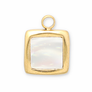 Roestvrij stalen (RVS) Stainless steel bedels schelp vierkant Gold-white
