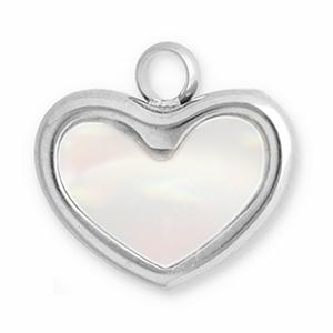 Roestvrij stalen (RVS) Stainless steel bedels schelp hart Silver-white
