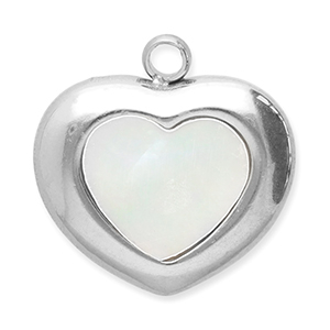 Roestvrij stalen (RVS) Stainless steel bedels schelp hart Silver-white