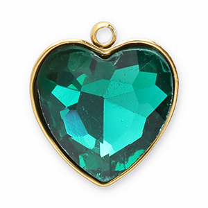 Roestvrij stalen (RVS) Stainless steel bedels facet hart Gold-dark green