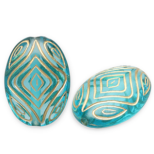 Acryl kralen ovaal Teal blue-gold