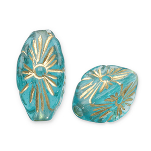 Acryl kralen ovaal Teal blue-gold