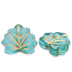 Acryl kralen blad Teal blue-gold