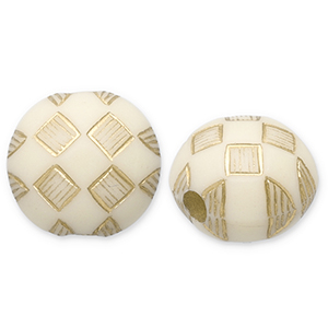 Acryl kralen rond met ruit Off white-gold