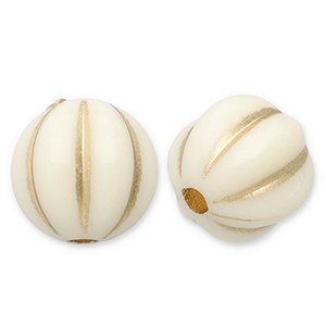 8 mm acryl kralen rond met lijnen Off white-gold