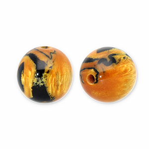 Resin kralen met glitter 14mm Burnt orange-gold-black