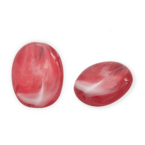 Acryl kralen ovaal Red-white