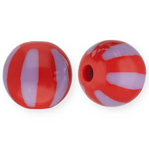12 mm acryl kralen met strepen Red-lilac