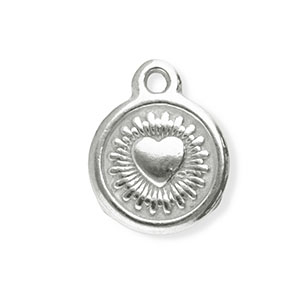 Roestvrij stalen (RVS) Stainless steel bedels rond met hart Silver