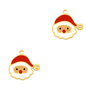 Roestvrij stalen (RVS) Stainless steel bedels Kerstman Gold-red