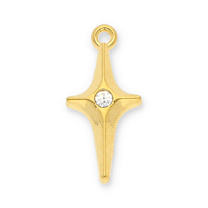 Roestvrij stalen (RVS) Stainless steel bedels ster met strass Gold-transparent