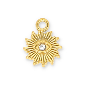 Roestvrij stalen (RVS) Stainless steel bedels zon Alziend oog met strass Gold-transparent