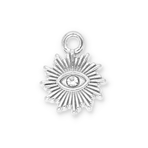 Roestvrij stalen (RVS) Stainless steel bedels zon Alziend oog met strass Silver-transparent