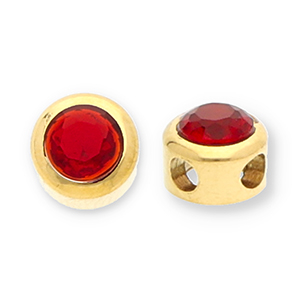 Roestvrij stalen (RVS) Stainless steel kralen disc met strass Gold-red