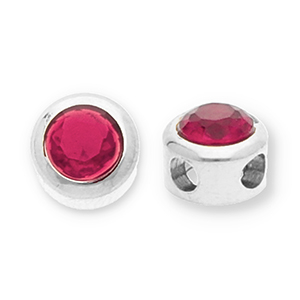 Roestvrij stalen (RVS) Stainless steel kralen disc met strass Silver-dark pink