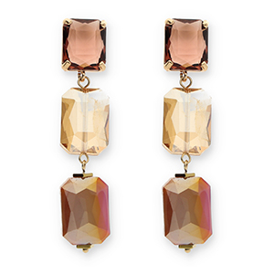 Oorbellen / oorstekers van Crystal Glass rechthoek Bordeaux-amber orange-dark mauve pink AB coating