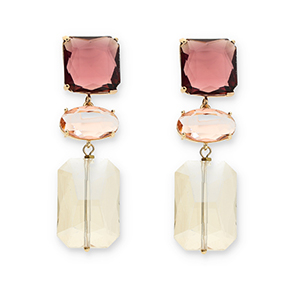 Oorbellen / oorstekers van Crystal Glass vierkant-ovaal-rechthoek Bordeaux-pink-sand beige