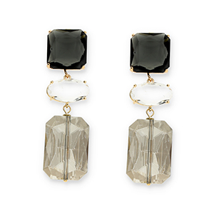 Oorbellen / oorstekers van Crystal Glass vierkant-ovaal-rechthoek Dark grey-transparent-grey