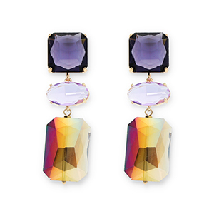 Oorbellen / oorstekers van Crystal Glass vierkant-ovaal-rechthoek Dark purple-lavender-smoky sand beige AB coating