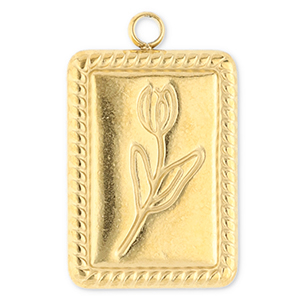 Roestvrij stalen (RVS) Stainless steel bedels rechthoek met tulp Gold