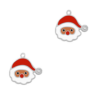 Roestvrij stalen (RVS) Stainless steel bedels Kerstman Silver-red