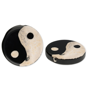 Natuursteen kralen chalcedoon Yin & Yang Black-sand beige