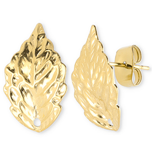 Roestvrij stalen (RVS) Stainless steel onderdelen oorbellen / oorstekers blad met oogje Gold