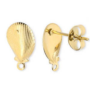 Roestvrij stalen (RVS) Stainless steel onderdelen oorbellen / oorstekers schelp met oogje Gold