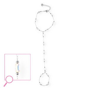 Roestvrij stalen (RVS) Stainless steel handkettingen Silver-crystal AB-white