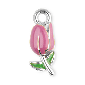 Roestvrij stalen (RVS) Stainless steel bedels tulp Silver-purple-green