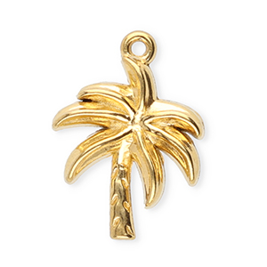 Roestvrij stalen (RVS) Stainless steel bedels palmboom Gold