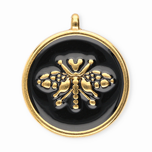 Roestvrij stalen (RVS) Stainless steel bedels rond met bij Gold-black