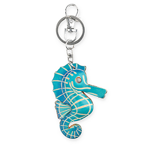Sleutelhangers van leer zeepaardje Dark cyan blue-sand beige
