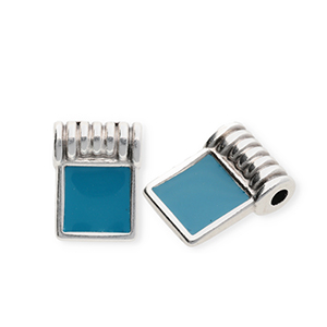 Bedels DQ&reg; metaal vierkant Antiek zilver-petrol blue (nikkelvrij)